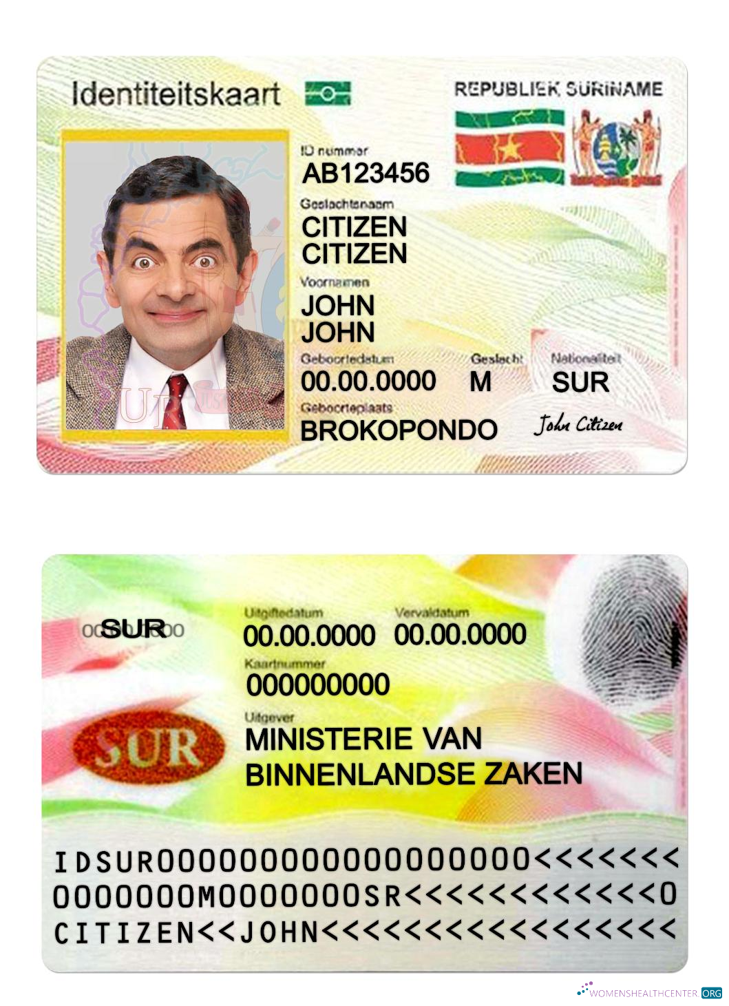 Download Suriname ID card Photoshop template